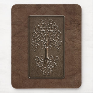 Leather Tree Design - brown Mouse Pad