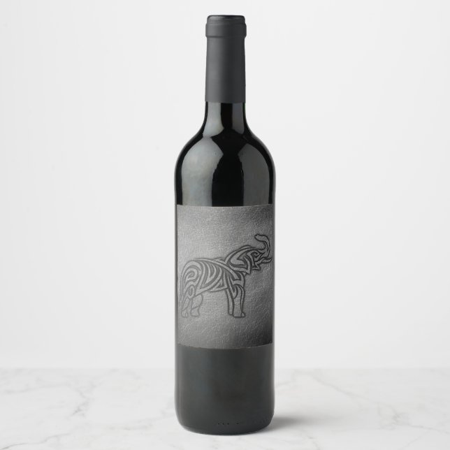 Leather Tribal Elephant Wine Label (Front)