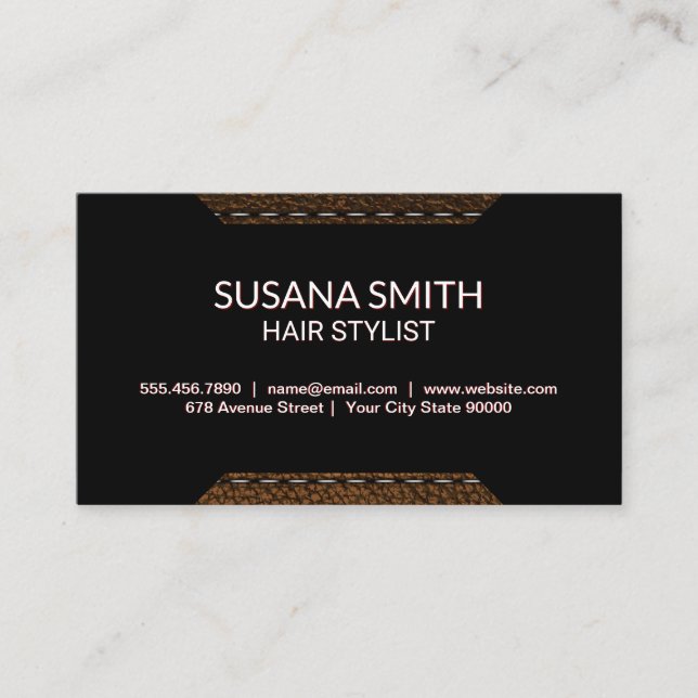 Leather Trim | Geometric Shapes Black Background Business Card (Front)