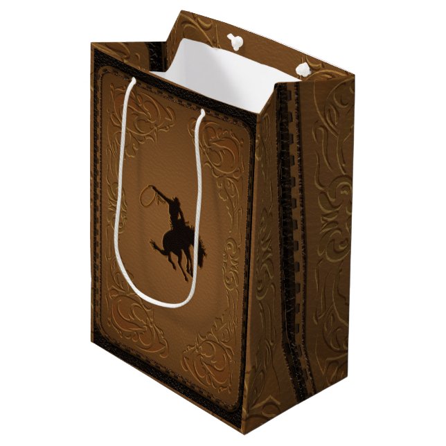 Leather Western Wild West Cowboy Birthday Party Medium Gift Bag (Front Angled)