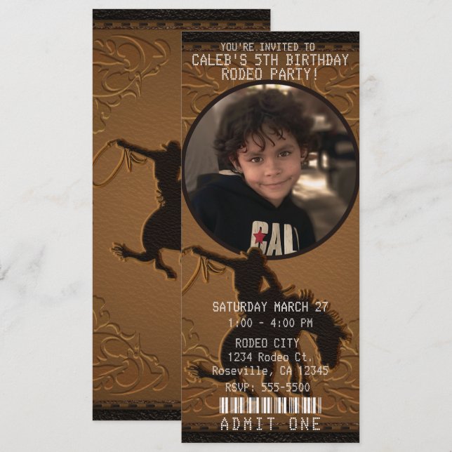 Leather Western Wild West Cowboy Birthday Photo Invitation (Front/Back)
