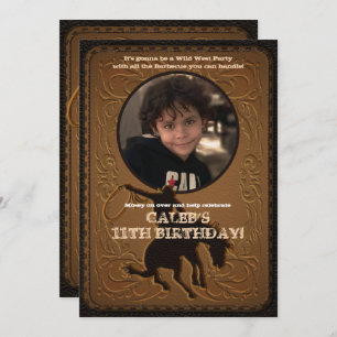 Leather Western Wild West Cowboy Birthday Photo Invitation