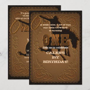 Leather Western Wild West Cowboy ONE 1ST Birthday Invitation