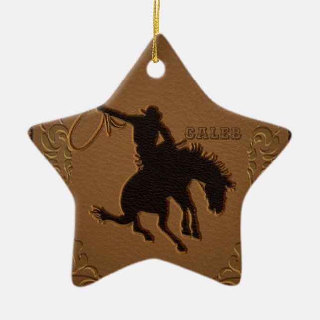 Leather Western Wild West Rustic Country Cowboy Ceramic Tree Decoration (Front)