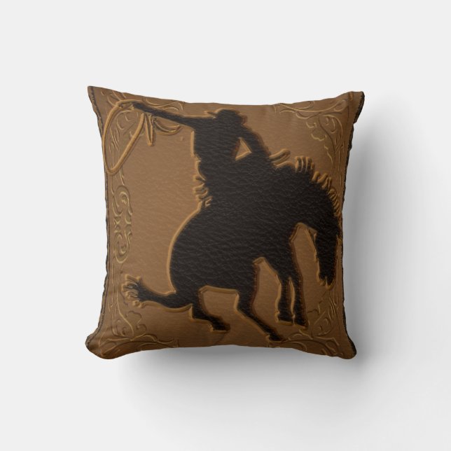 Leather Western Wild West Rustic Country Cowboy Cushion (Front)