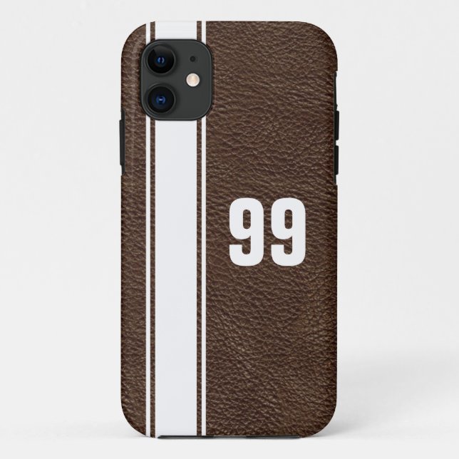 Leather & White Stripe Jersey Numbered iPhone Case (Back)