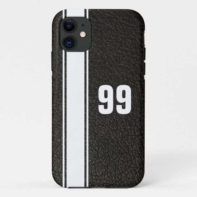 Leather & White Stripe Jersey Numbered iPhone Case (Back)