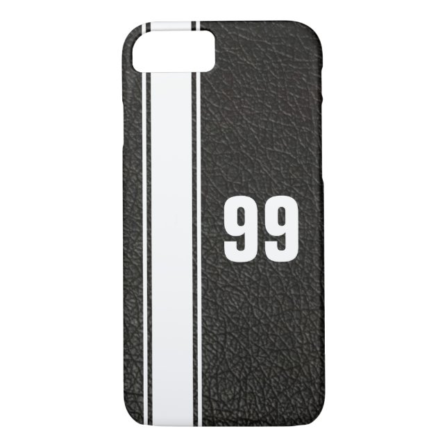 Leather & White Stripe Jersey Numbered iPhone Case (Back)