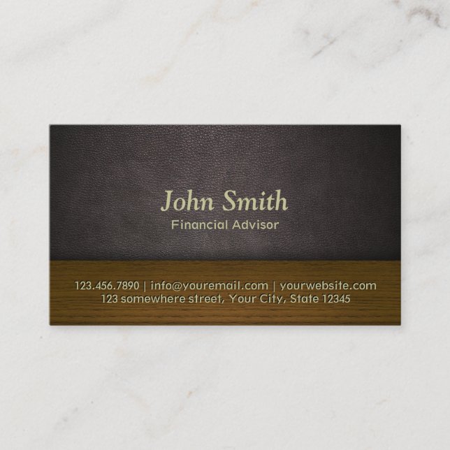 Leather & Wood Financial Advisor Business Card (Front)