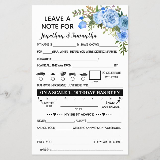 Leave a Note for Newlyweds Bilingual Wedding Card (Front)