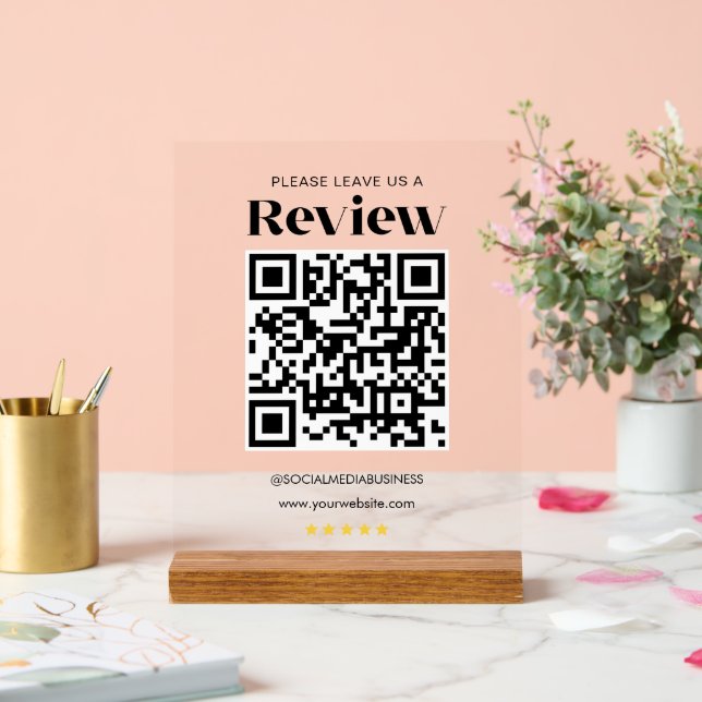 Leave a Review QR Code Personalised Social Media Acrylic Sign (Wedding)