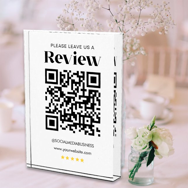 Leave a Review QR Code Personalised Social Media Photo Block (Front)