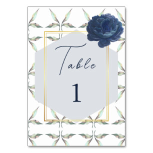 leave Pattern And Frame Navy Blue Floral Wedding  Table Number