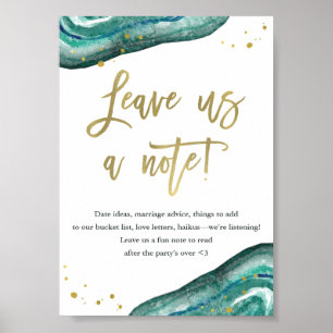 Leave Us a Note   Teal Geode and Gold Wedding Sign