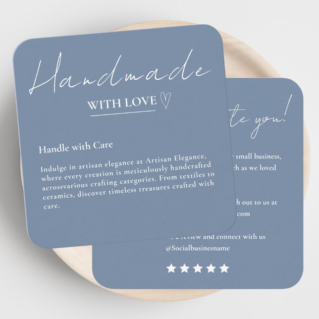 Leave Us A Review Handmade With Love Periwinkle Square Business Card (Creator Uploaded)