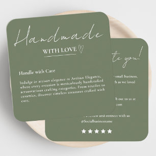 Leave Us A Review Handmade With Love Sage Green Square Business Card