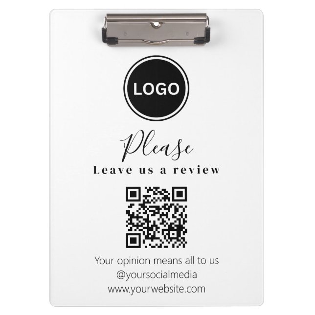 Leave us a review | QR code Modern Business Card Clipboard (Front)