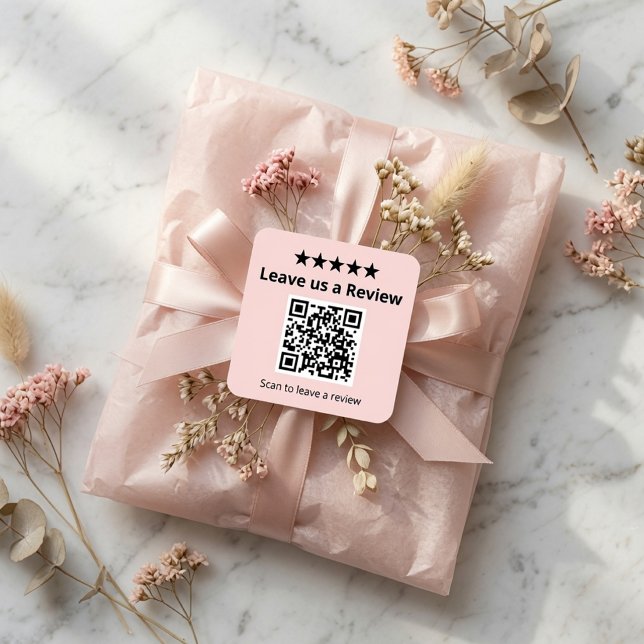 Leave Us a Review QR Code Pink Custom Review  Square Sticker (Creator Uploaded)