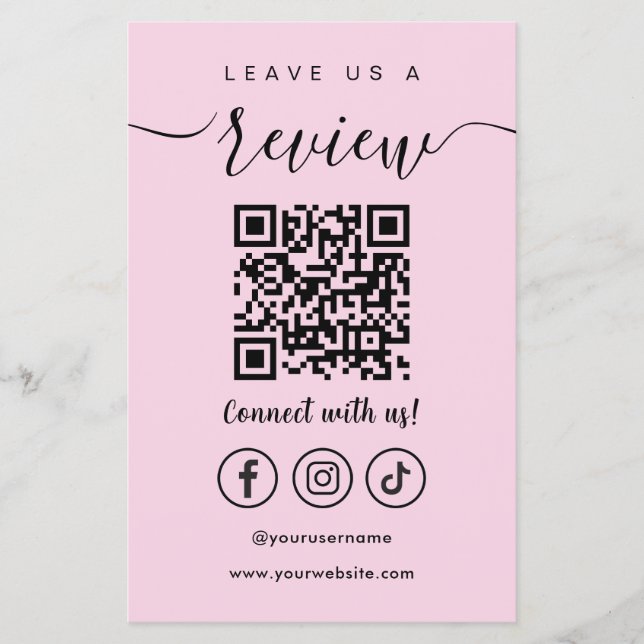 Leave Us A Review Qr Code Social Media Logo Pink Flyer (Front)