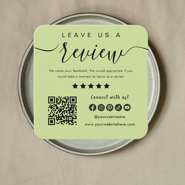 Leave Us A Review Qr Code Social Media Logo Square Business Card (Creator Uploaded)
