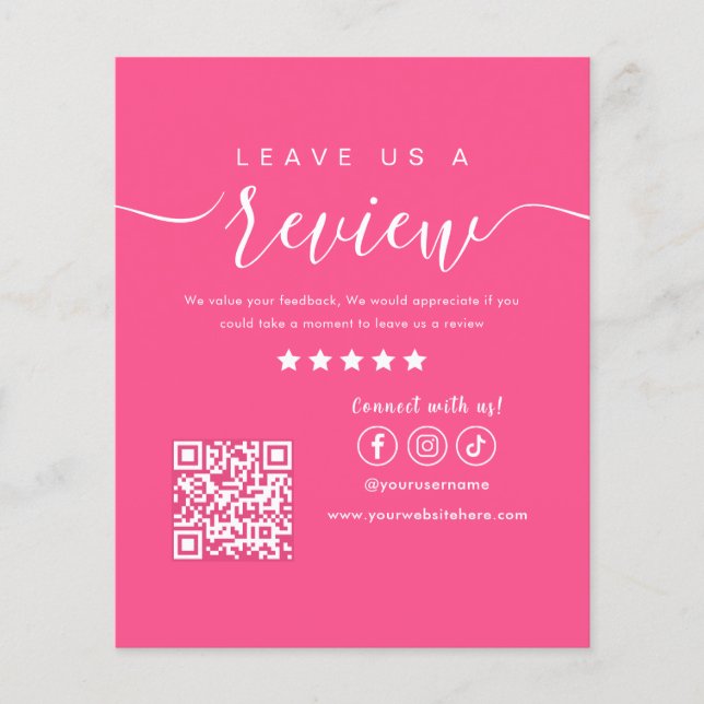 Leave Us A Review Social Media Logo Hot Pink Flyer (Front)