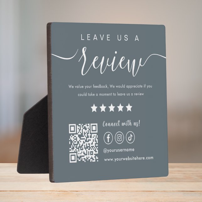 Leave Us A Review Social Media Qr Code Logo Navy Plaque (Creator Uploaded)