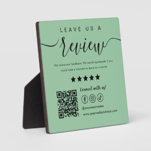 Leave Us A Review Social Media Qr Code Mint Green Plaque
