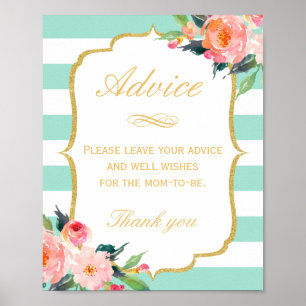 Leave Your Advice Sign   Mint Green Stripes Floral
