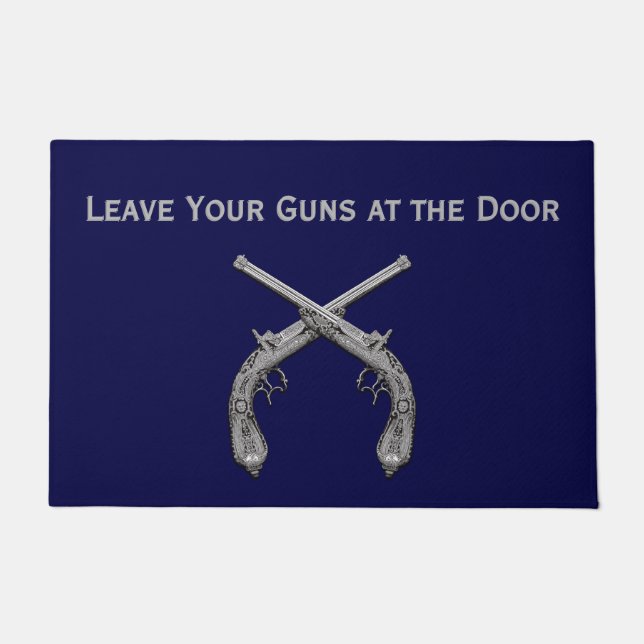 Leave Your Guns at the Door Crossed Pistols Navy Doormat (Front)