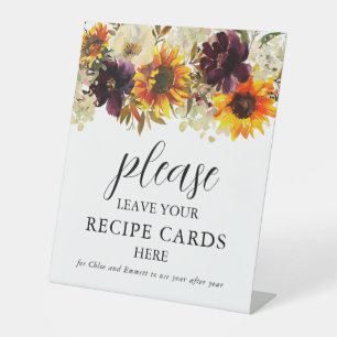 Leave Your Recipe Cards Here Fall Bridal Shower Pedestal Sign