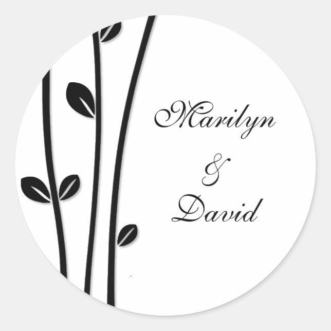 Leaved Black Branches Classic Round Sticker (Front)