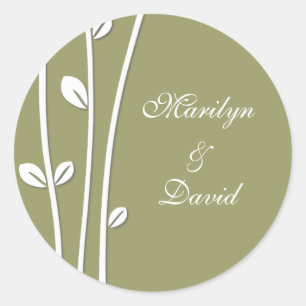 Leaved White Branches Classic Round Sticker
