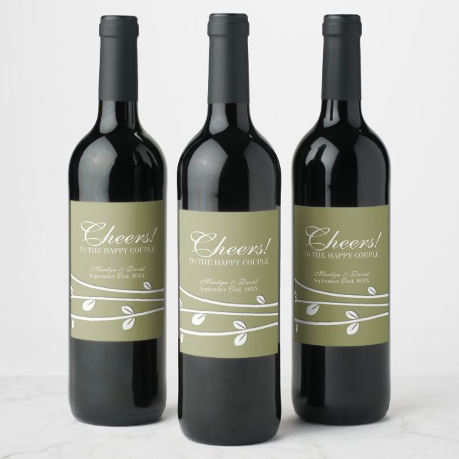 Leaved White Branches  Wine Label (Bottles)