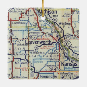Leavenworth KS Vintage Map Ceramic Ornament