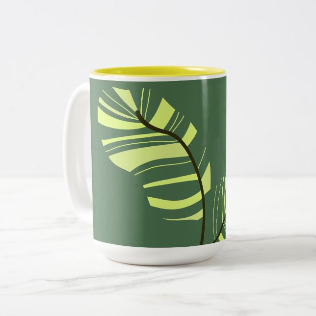 Leaves abstract Two-Tone coffee mug (Front Left)