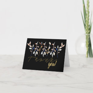 Leaves And Berries Black Elegant Watercolor Floral Thank You Card