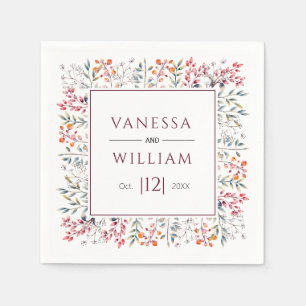 Leaves and berries burgundy winter wedding napkin