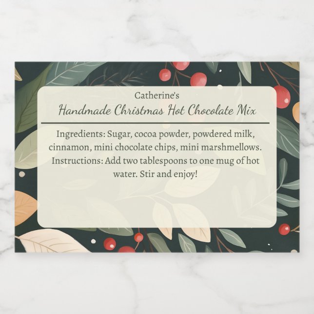 Leaves and Berries Christmas Hot Chocolate Mix  Food Label (Single Label)