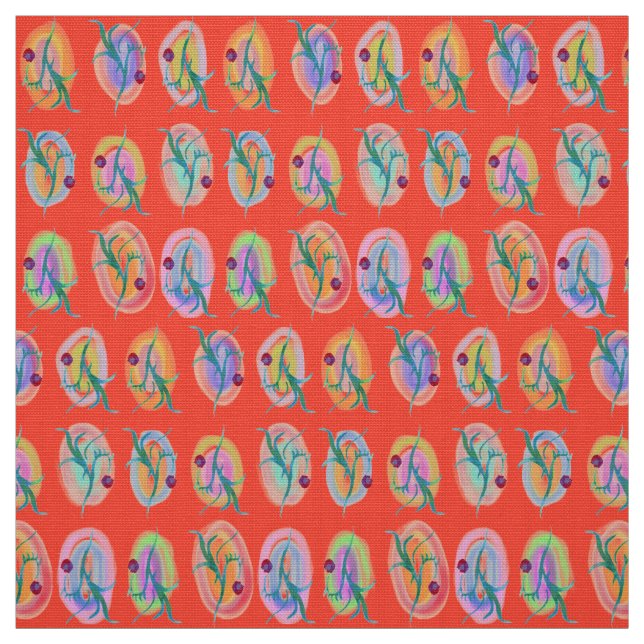 Leaves and Berries Folk Art Design Fabric (Swatch)