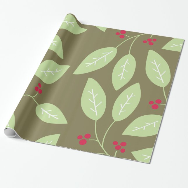 leaves and berries patterned wrapping paper (Unrolled)