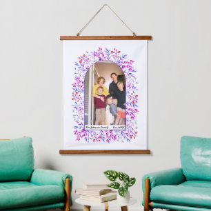 Leaves and berries purple arch family photo hanging tapestry