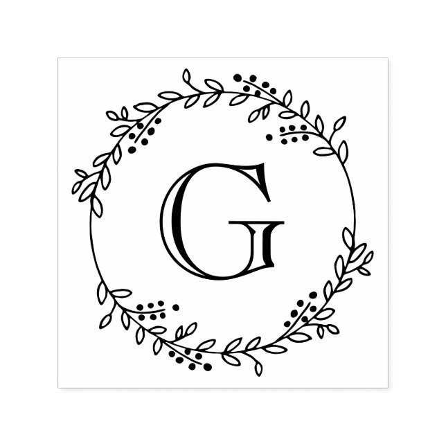 Leaves and Berries Round Wreath Frame #1 Initial Self-inking Stamp (Design)