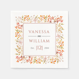 Leaves and berries terracotta fall wedding napkins