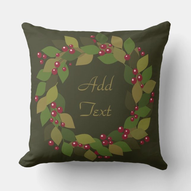 Leaves and Berries Wreath Outdoor Cushion (Front)