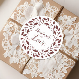 Leaves and Branches in Brown Handmade Desing Classic Round Sticker