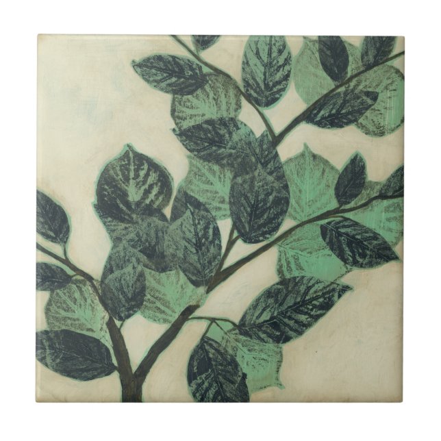 Leaves and Branches on Cream Background Ceramic Tile (Front)