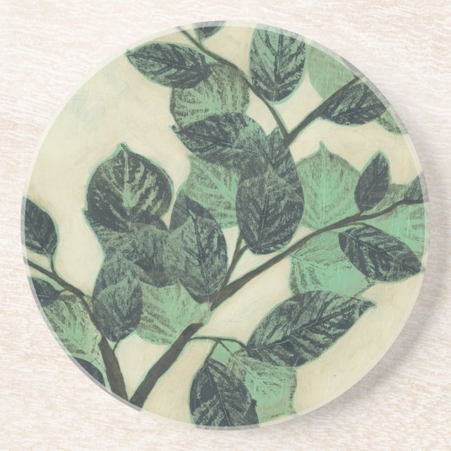 Leaves and Branches on Cream Background Coaster (Front)