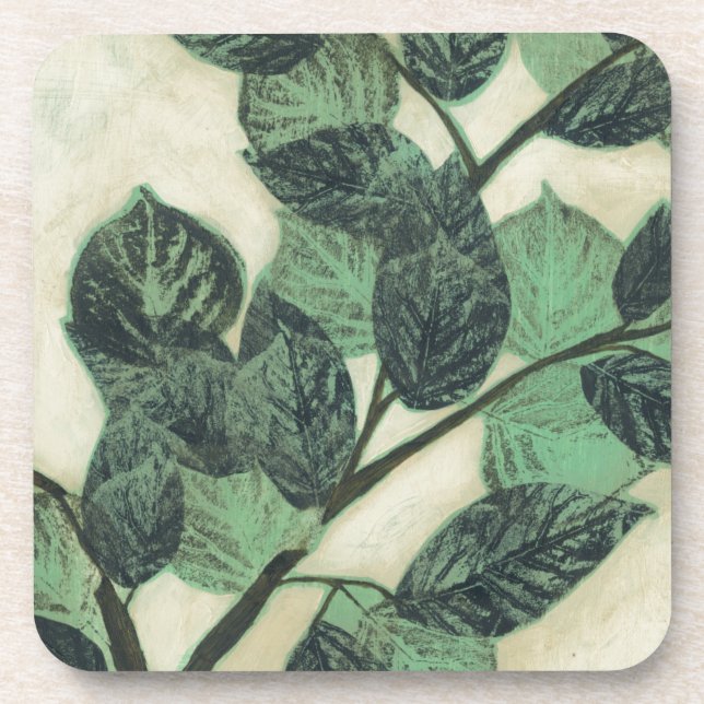 Leaves and Branches on Cream Background Coaster (Front)