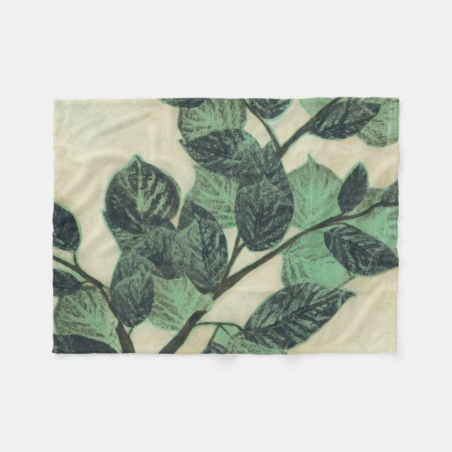 Leaves and Branches on Cream Background Fleece Blanket (Front (Horizontal))