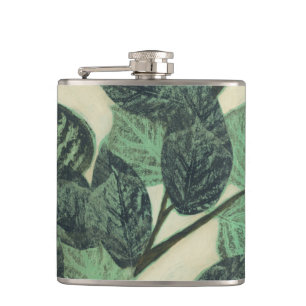 Leaves and Branches on Cream Background Hip Flask